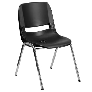 916-RUT14BKCHR Stacking Student Shell Chair - Black Plastic Seat, Chrome Frame