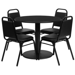 916-RSRB1001 36" Round Table & (4) Banquet Chair Set - Black Laminate Top, Cast Iron Base