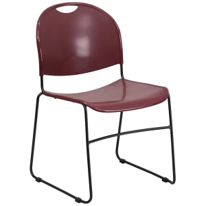 916-RUT188BY Compact Stacking Chair w/ Burgundy Plastic Seat & Back - Metal Frame, Black