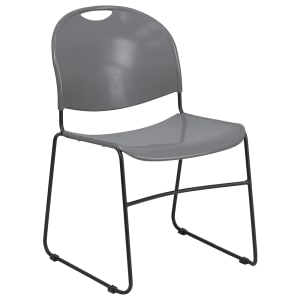 916-RUT188GY Compact Stacking Chair w/ Gray Plastic Back & Seat - Metal Frame, Black