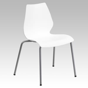 916-RUT288WHT Stacking Chair w/ White Plastic Back & Seat - Metal Frame, Silver