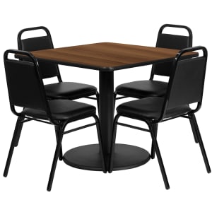 916-RSRB1012 36" Square Table & (4) Banquet Chair Set - Walnut Laminate Top, Cast Iron Base