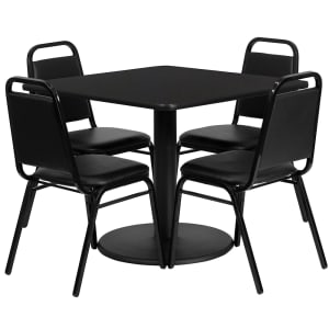 916-RSRB1009 36" Square Table & (4) Banquet Chair Set - Black Laminate Top, Cast Iron Base