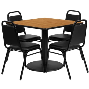916-RSRB1011 36" Square Table & (4) Banquet Chair Set - Natural Laminate Top, Cast Iron Base