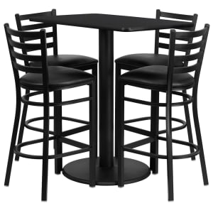 916-RSRB1017 Bar Height Table w/ Black Laminate Top & (4) Stools - 42"W x 24"D x 42"H, Steel Base