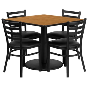916-RSRB1015 36" Square Table & (4) Chair Set - Natural Laminate Top, Cast Iron Base