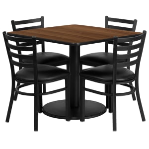 916-RSRB1016 36" Square Table & (4) Chair Set - Walnut Laminate Top, Cast Iron Base