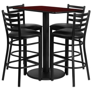 916-RSRB1018 Bar Height Table w/ Mahogany Laminate Top & (4) Stools - 42"W x 24"D x 42"H, Steel Base