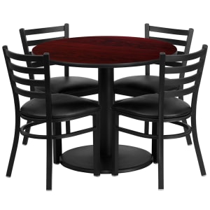 916-RSRB1030 36" Round Table & (4) Chair Set - Mahogany Laminate Top, Cast Iron Base