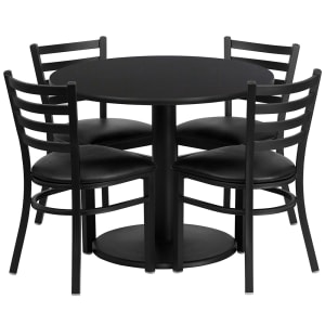 916-RSRB1029 36" Round Table & (4) Chair Set - Black Laminate Top, Cast Iron Base