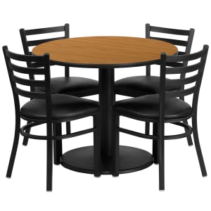 916-RSRB1031 36" Round Table & (4) Chair Set - Natural Laminate Top, Cast Iron Base