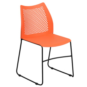 916-RUT498AORANGE Stacking Chair w/ Orange Plastic Seat & Black Metal Frame
