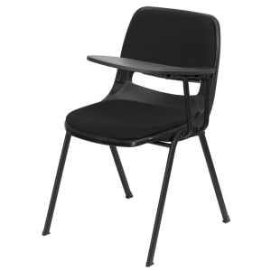 916-RUTEO101PADLTAB Ergonomic Shell Chair w/ Left Hand Tablet Arm - Black Padded Seat, Black Metal Frame