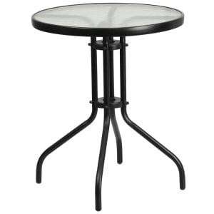 916-TLH0701 23 3/4" Round Patio Table w/ Glass Top - Metal Base, Black