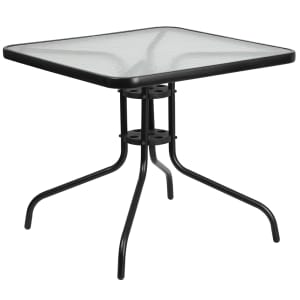 916-TLH073A2 31 1/2" Square Patio Table w/ Glass Top - Metal Base, Black