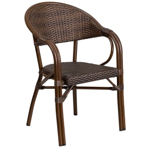 916-SDAAD642003R1 Milano Indoor/Outdoor Stackable Armchair  - Dark Brown Wicker w/ Dark Brown Bamboo Aluminum Frame