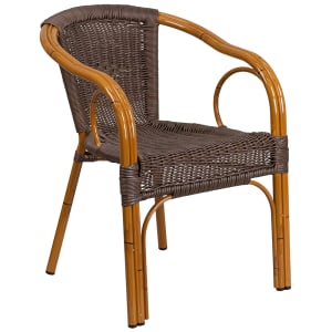 916-SDAAD632009D2GG Cadiz Indoor/Outdoor Stackable Armchair  - Dark Brown Wicker w/ Red Bamboo Aluminum Frame