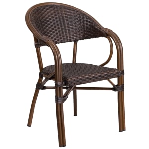 916-SDAAD642003R2 Milano Indoor/Outdoor Stackable Armchair  - Dark Brown Wicker w/ Red Bamboo Aluminum Frame