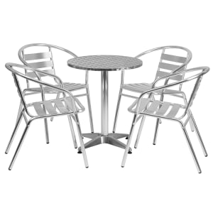 916-24RD017BCHR4 23 1/2" Round Patio Table & (4) Arm Chair Set - Stainless Steel Top, Al...