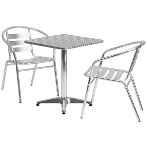 916-24SQ017BCHR2 23 1/2" Square Patio Table & (2) Arm Chair Set - Stainless Steel Top, A...
