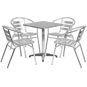 916-24SQ017BCHR4 23 1/2" Square Patio Table & (4) Arm Chair Set - Stainless Steel Top, Aluminum Base