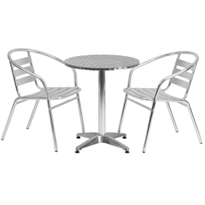 916-24RD017BCHR2 23 1/2" Round Patio Table & (2) Arm Chair Set - Stainless Steel Top, Aluminum Base