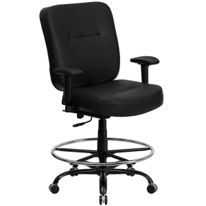 916-WL735SYGBKLEAAD Swivel Big & Tall Drafting Stool w/ Arms & High Back - Black LeatherSoft Upholstery