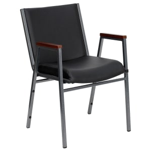 916-X60154BKVYL Stacking Chair w/ Black Vinyl Back & Seat - Steel Frame, Silver Vein