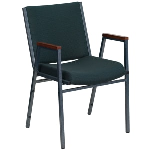 916-X60154GN Stacking Chair w/ Green Patterned Polyester Back & Seat - Steel Frame, Silver Vein