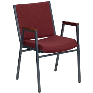 916-X60154BY Stacking Chair w/ Burgundy Patterned Polyester Back & Seat - Steel Frame, Silver Vein