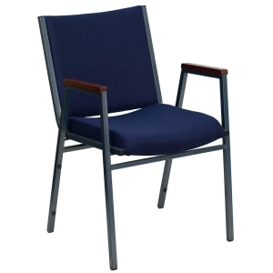 916-X60154NVY Stacking Chair w/ Navy Blue Patterned Polyester Back & Seat - Steel Frame, Silver Vein