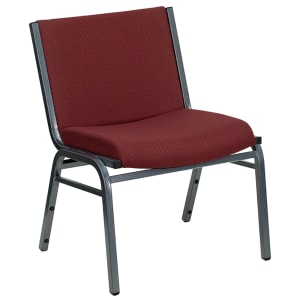 916-X60555BY Big & Tall Stacking Chair w/ Burgundy Patterned Polyester Back & Seat - Steel Frame, Silver Vein
