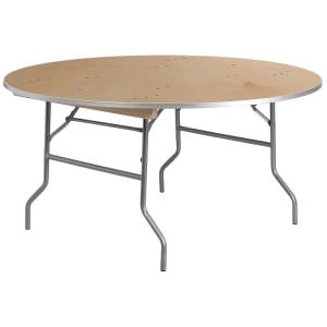 916-XA60BIRCHMGG 60" Round Folding Banquet Table w/ Birchwood Top, 30"H