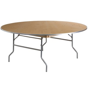 916-XA72BIRCHM 72" Round Folding Banquet Table w/ Birchwood Top, 30"H