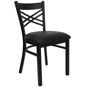 916-XU6FOBXBKBLKVGG Restaurant Chair w/ Cross Back & Black Vinyl Seat - Steel Frame, Black