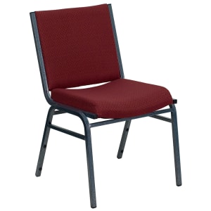 916-X60153BY Stacking Chair w/ Burgundy Patterned Polyester Back & Seat - Steel Frame, Silver Vein