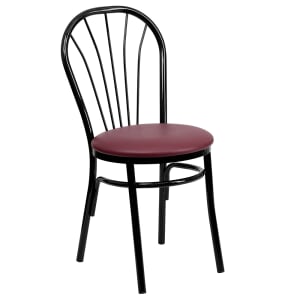 916-X698BBGV Chair w/ Fan Back & Burgundy Vinyl Seat - Steel Frame, Black
