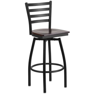 916-X6F8BLADSWVLWALW Bar Stool w/ Ladder Back & Walnut Wood Seat, Black