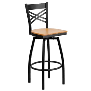 916-X6F8BXSWVLNATW Bar Stool w/ Cross Back & Natural Wood Seat, Black