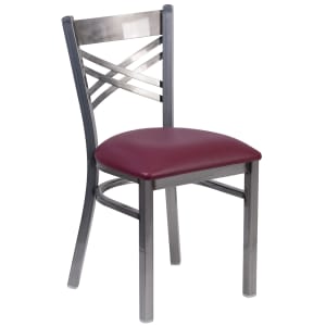 916-X6FOBCLRBURV Restaurant Chair w/ Metal Cross Back & Burgundy Vinyl Seat - Steel Frame, Si...