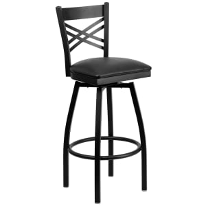 916-X6F8BXSWVLBLKV Bar Stool w/ Cross Back & Black Vinyl Seat, Black