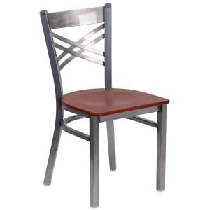 916-X6FOBCLRCHYW Restaurant Chair w/ Metal Cross Back & Cherry Wood Seat - Steel Frame, Silve...
