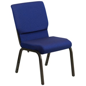916-XCH60096NVYD Stacking Church Chair w/ Navy Blue Dot Fabric Back & Seat - Steel Frame, Gold Vein
