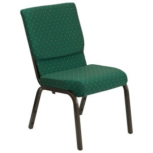 916-XCH60096GN Stacking Church Chair w/ Green Patterned Polyester Back & Seat - Steel Frame, Gold Vein