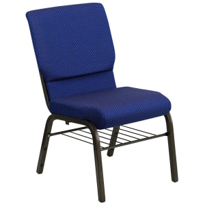 916-XCH60096NVYDB Stacking Church Chair w/ Navy Blue Dot Fabric Back & Seat - Steel Frame, Gold Vein