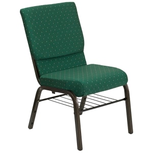 916-XCH60096GNB Stacking Church Chair w/ Green Patterned Polyester Back & Seat - Steel Frame, Gold Vein