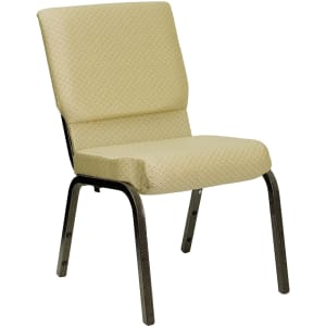 916-XCH60096BGE Stacking Church Chair w/ Beige Patterned Polyester Back & Seat - Steel Frame, Gold Vein