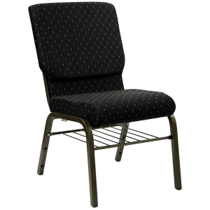916-XCH60096BKB Stacking Church Chair w/ Black Dot Fabric Back & Seat - Steel Frame, Gold Vein