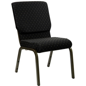 916-XCH60096BK Stacking Church Chair w/ Black Dot Fabric Back & Seat - Steel Frame, Gold Vein