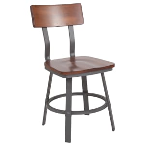 916-XDG60582 Restaurant Chair w/ Walnut Wood Back & Seat - Steel Frame, Gray